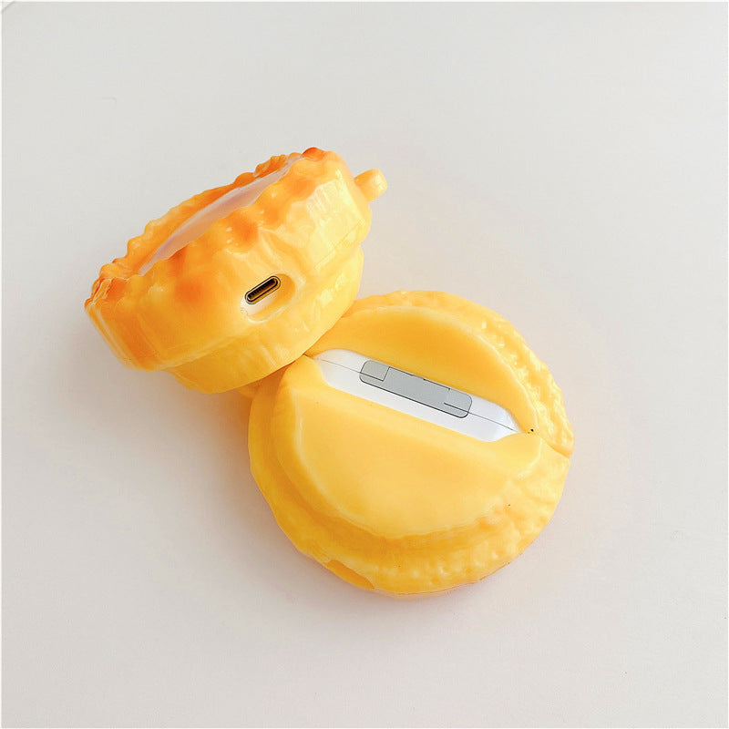 JMT-154698 Creative Funny Egg Tart Earphone Case Compatible with iPhone AirPods 1/2, Pro/3 Generation - Silicone Flip Design