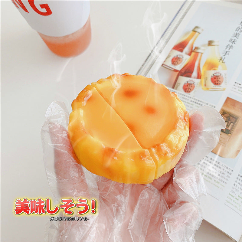 JMT-154698 Creative Funny Egg Tart Earphone Case Compatible with iPhone AirPods 1/2, Pro/3 Generation - Silicone Flip Design