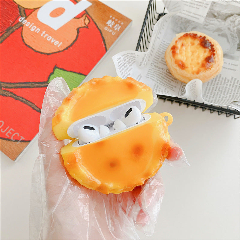 JMT-154698 Creative Funny Egg Tart Earphone Case Compatible with iPhone AirPods 1/2, Pro/3 Generation - Silicone Flip Design