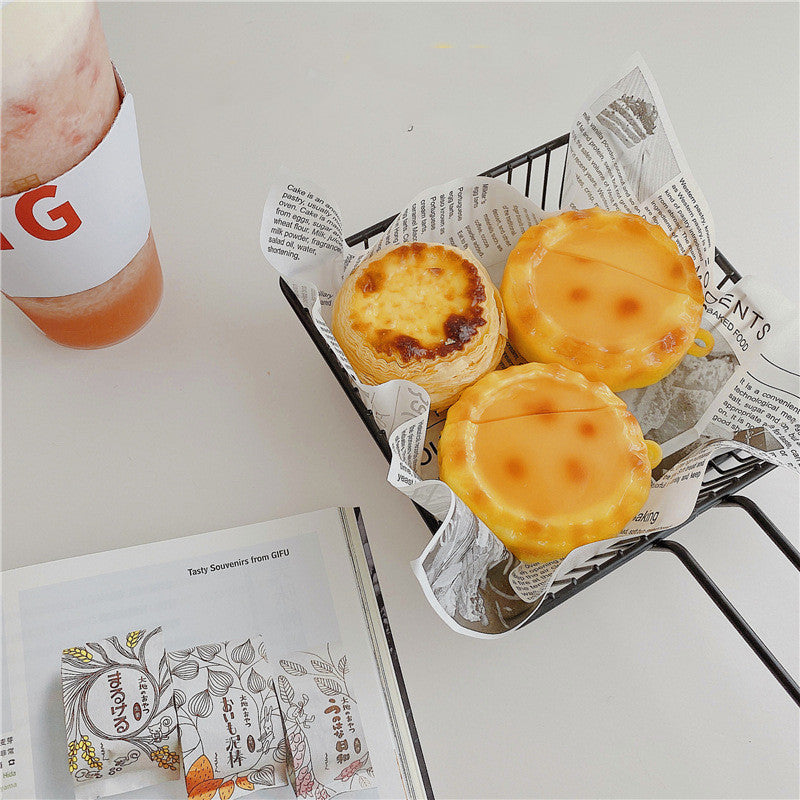 JMT-154698 Creative Funny Egg Tart Earphone Case Compatible with iPhone AirPods 1/2, Pro/3 Generation - Silicone Flip Design