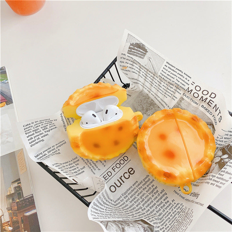 JMT-154698 Creative Funny Egg Tart Earphone Case Compatible with iPhone AirPods 1/2, Pro/3 Generation - Silicone Flip Design