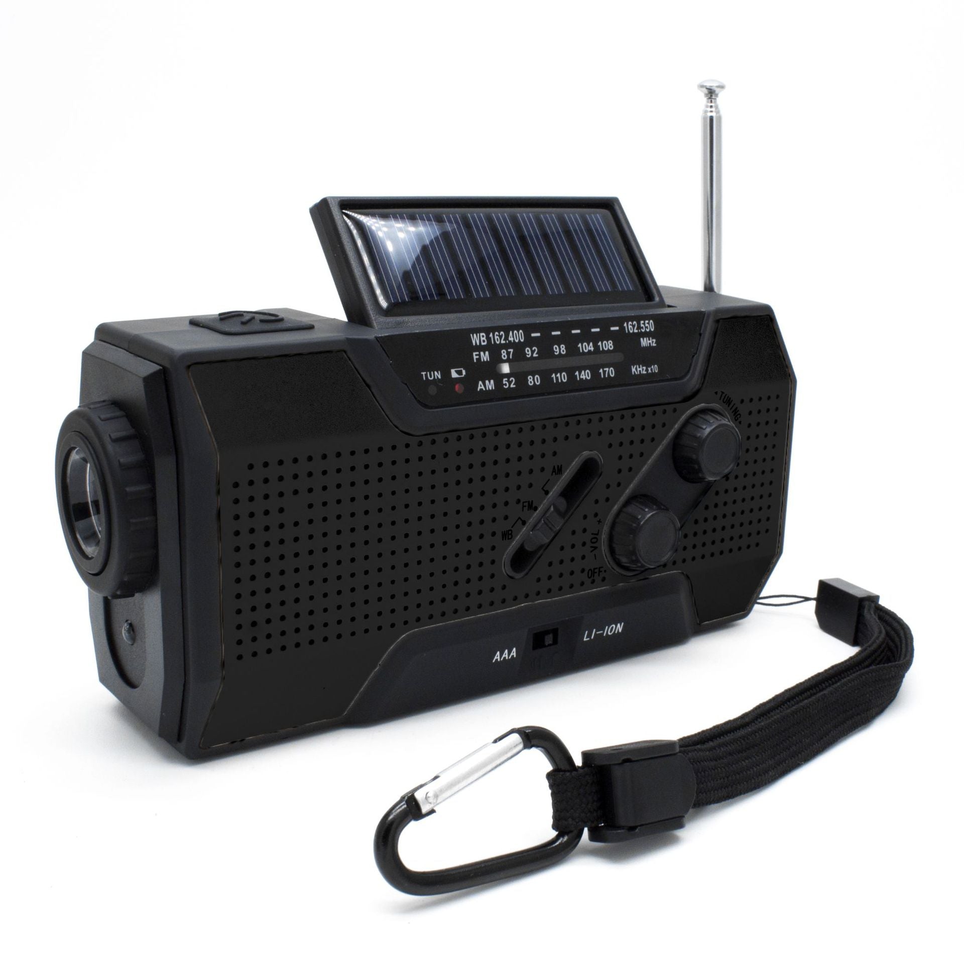 JMT-154698 Hand Crank Solar-Powered Emergency Radio with USB Charging and LED Flashlight