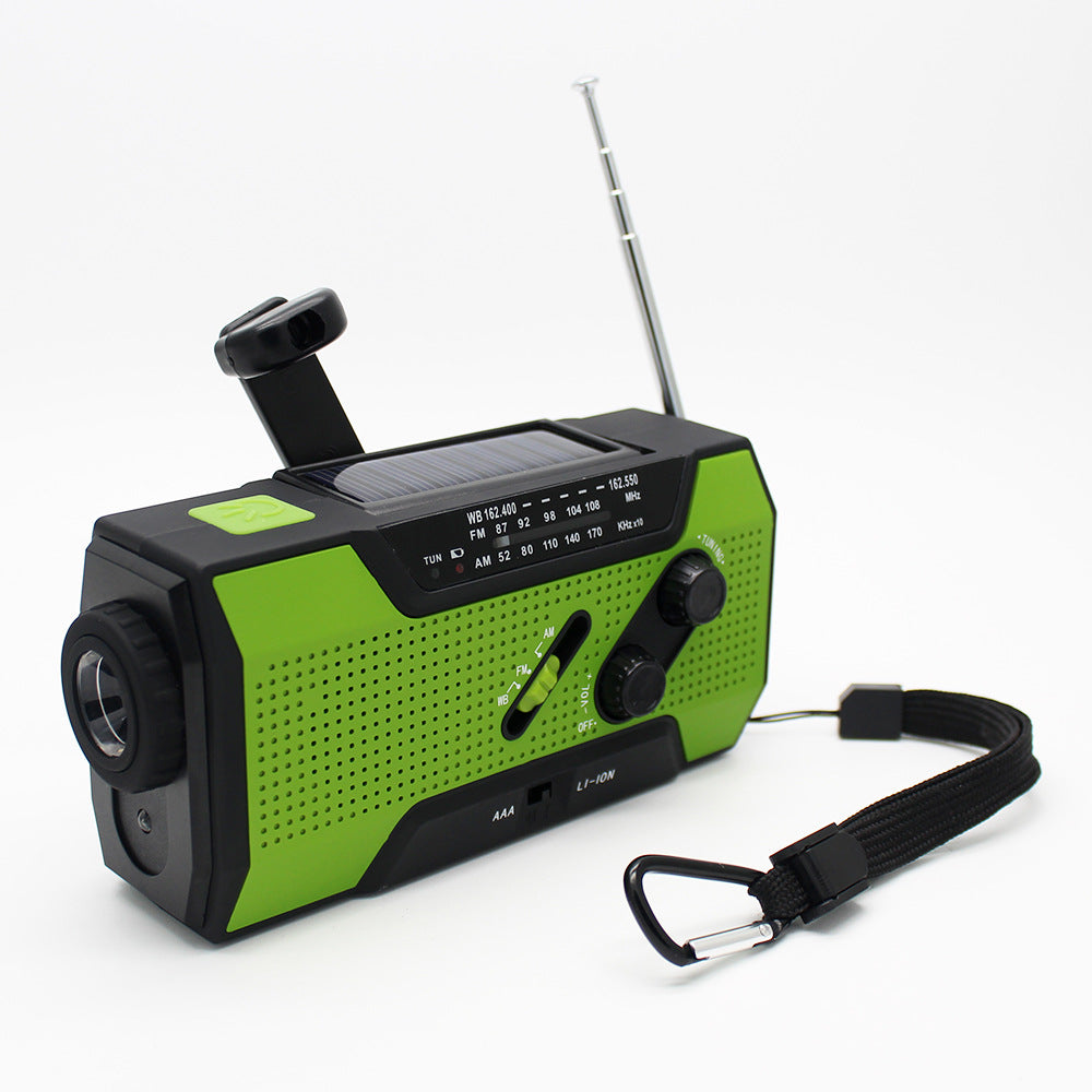 JMT-154698 Hand Crank Solar-Powered Emergency Radio with USB Charging and LED Flashlight