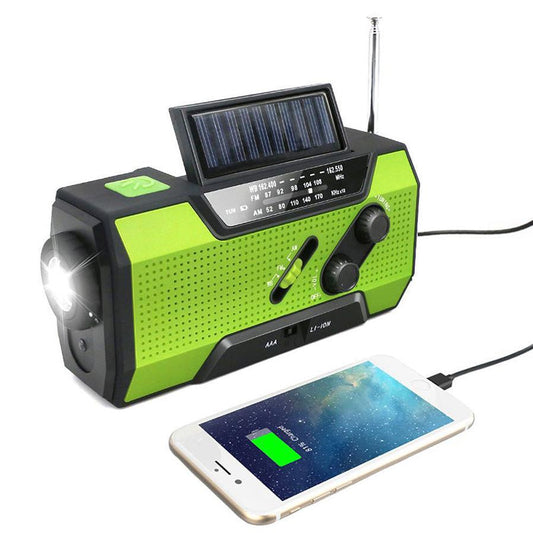 JMT-154698 Hand Crank Solar-Powered Emergency Radio with USB Charging and LED Flashlight