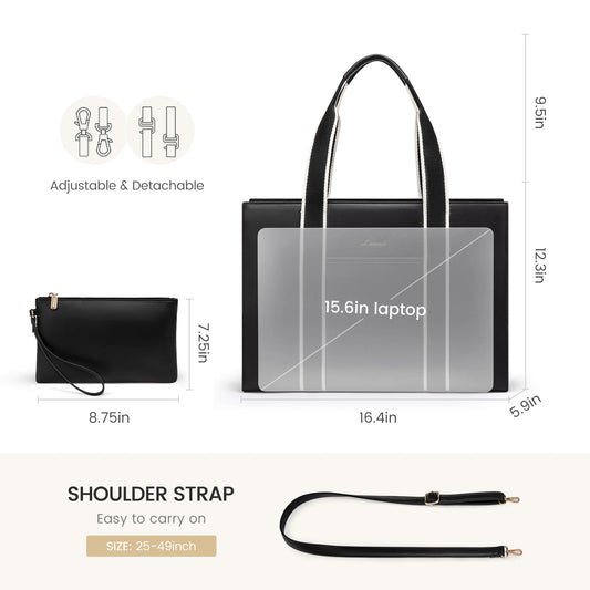 JMT-154698 Trendy Ladies Leather Laptop Tote Bag for 15.6 Inch Laptops - Stylish Work Handbag