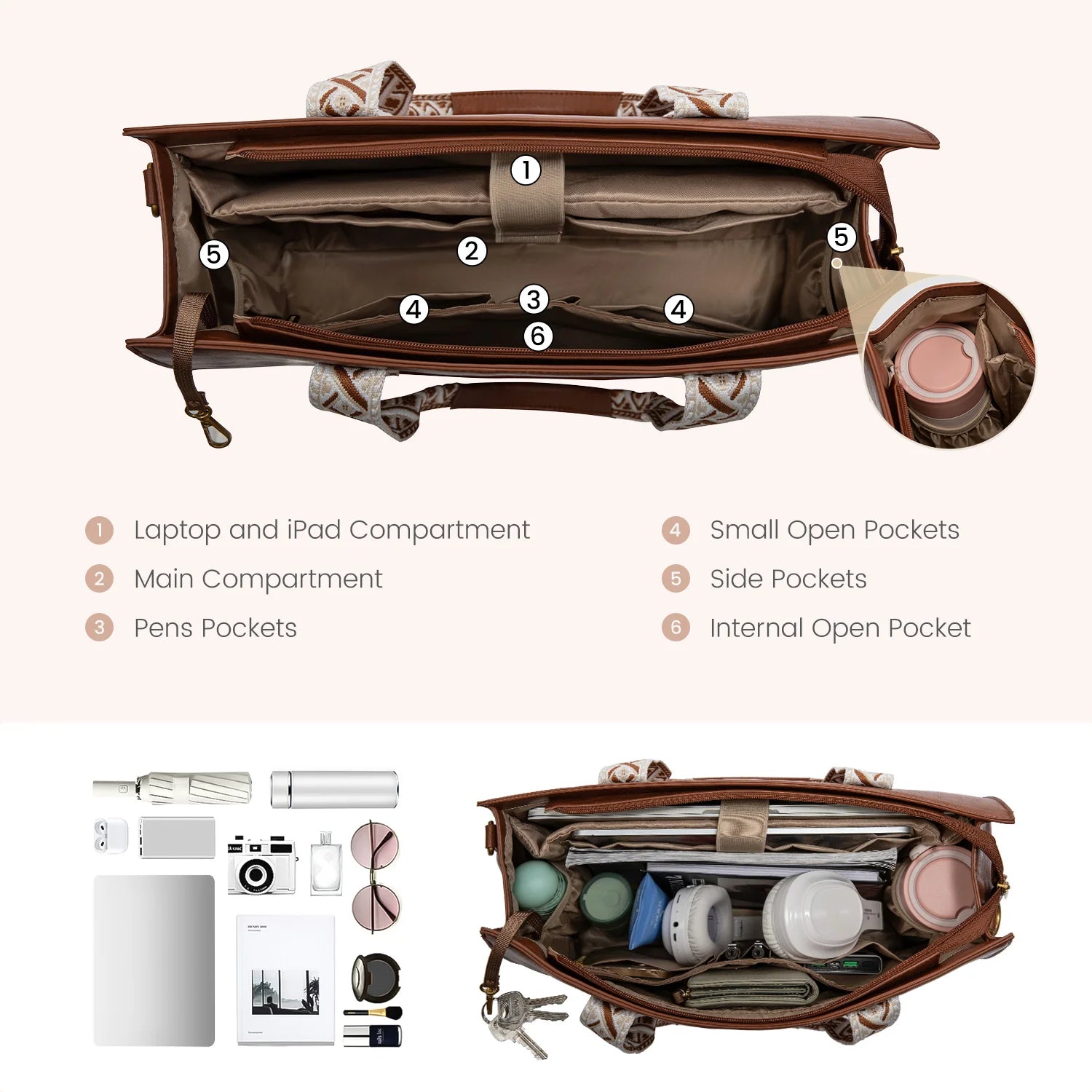 JMT-154698 Trendy Ladies Leather Laptop Tote Bag for 15.6 Inch Laptops - Stylish Work Handbag