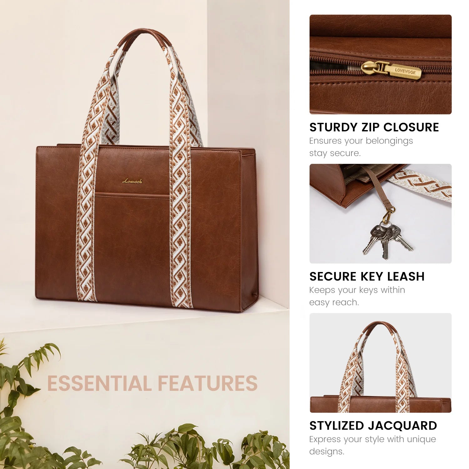 JMT-154698 Trendy Ladies Leather Laptop Tote Bag for 15.6 Inch Laptops - Stylish Work Handbag