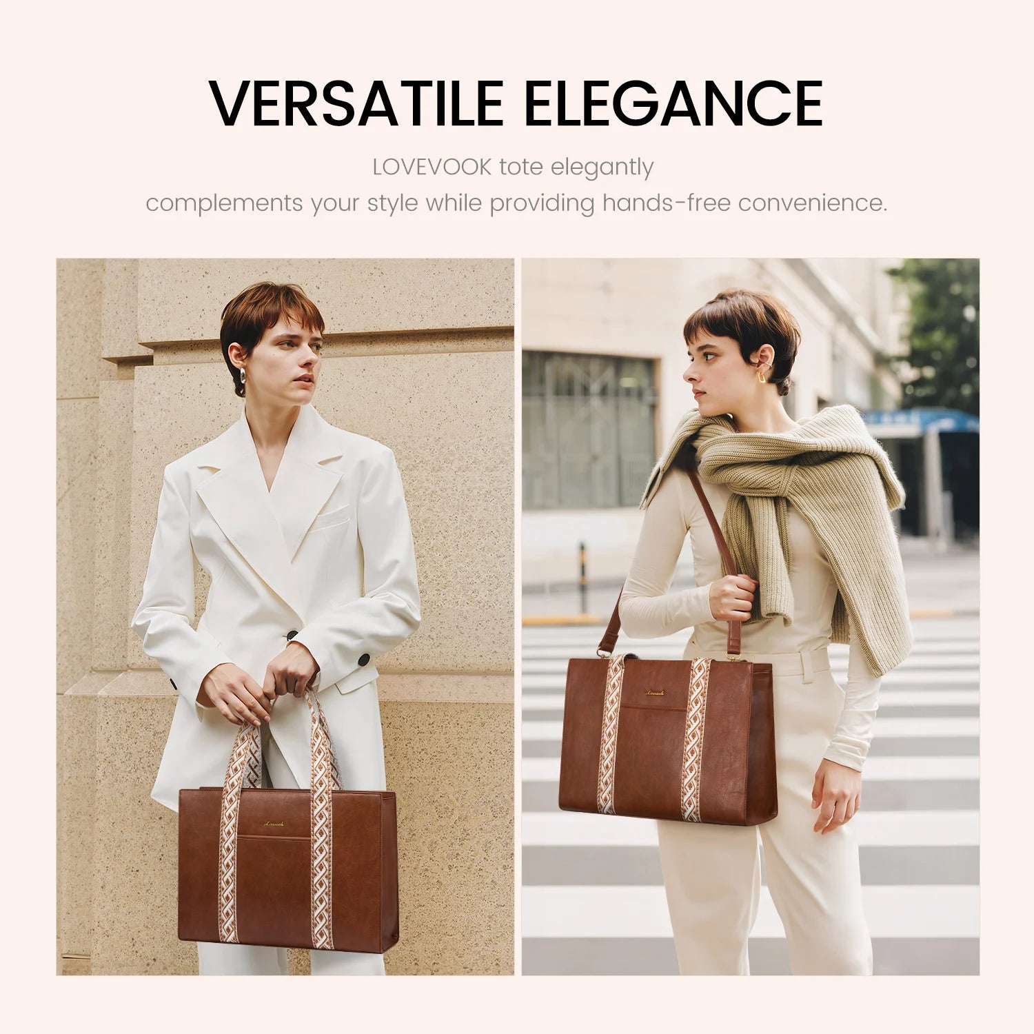 JMT-154698 Trendy Ladies Leather Laptop Tote Bag for 15.6 Inch Laptops - Stylish Work Handbag