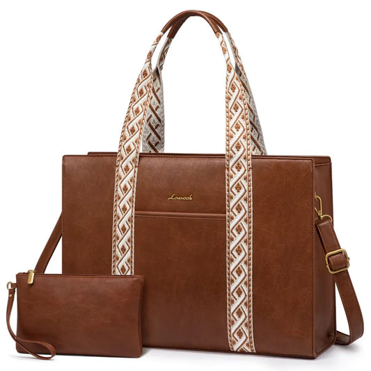 JMT-154698 Trendy Ladies Leather Laptop Tote Bag for 15.6 Inch Laptops - Stylish Work Handbag