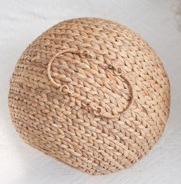 JMT-154890 Natural Water Hyacinth Woven Circular Cat Bed with Handle - 18"x18"x18" - Eco-Friendly Design