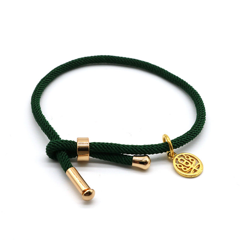 JMT-155402 3D Hard Gold Geometric Pendant on Milan Rope Bracelet - Unisex Design in Durable Cowhide