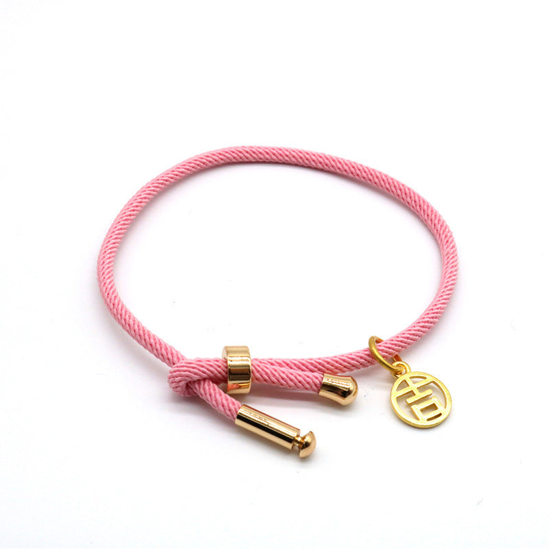 JMT-155402 3D Hard Gold Geometric Pendant on Milan Rope Bracelet - Unisex Design in Durable Cowhide