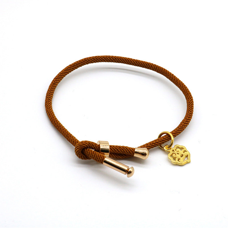 JMT-155402 3D Hard Gold Geometric Pendant on Milan Rope Bracelet - Unisex Design in Durable Cowhide