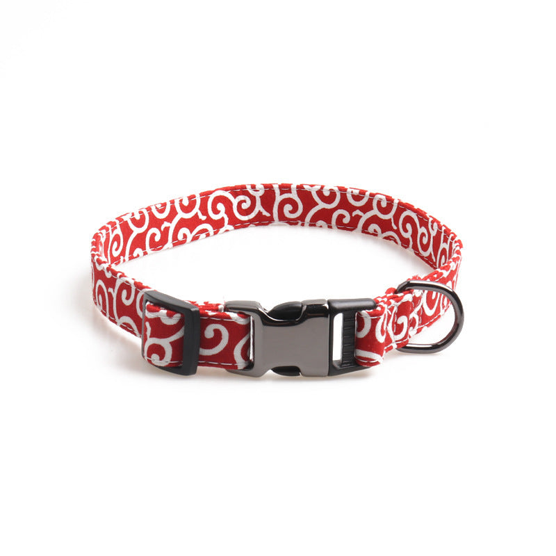 JMT-155530 Denim Blue Floral Design Adjustable Dog Collar with Metal Buckle and Leash