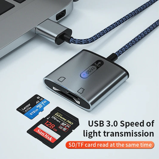 JMT-155530 Dual Port USB 3.0 OTG Card Reader for TF/SD Cards - Simultaneous Access