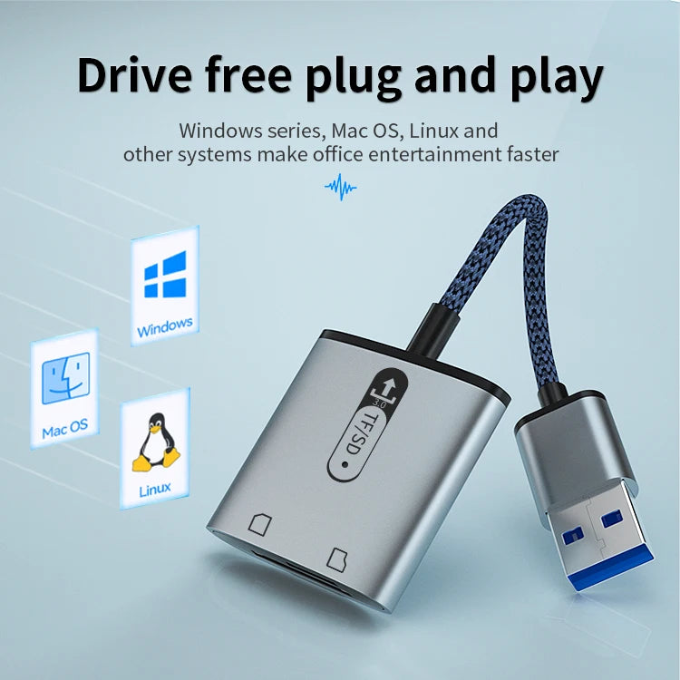 JMT-155530 Dual Port USB 3.0 OTG Card Reader for TF/SD Cards - Simultaneous Access