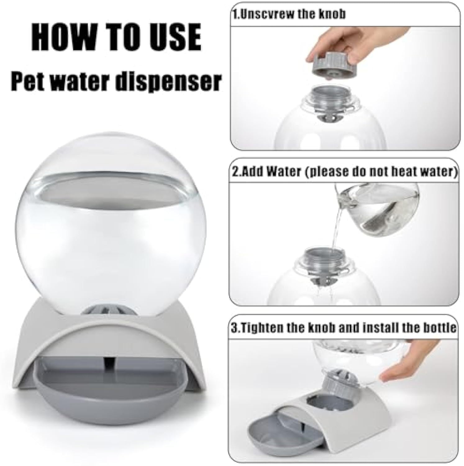 JMT-155850 Automatic 2.8L Cat and Dog Water Dispenser with Detachable Bowl and Siphon Design