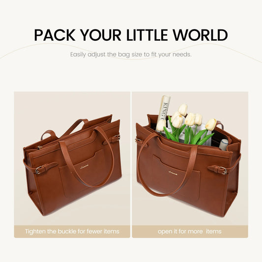 JMT-155850 Professional Leather Laptop Bag for Women, 15.6-Inch Office Tote Briefcase for Work