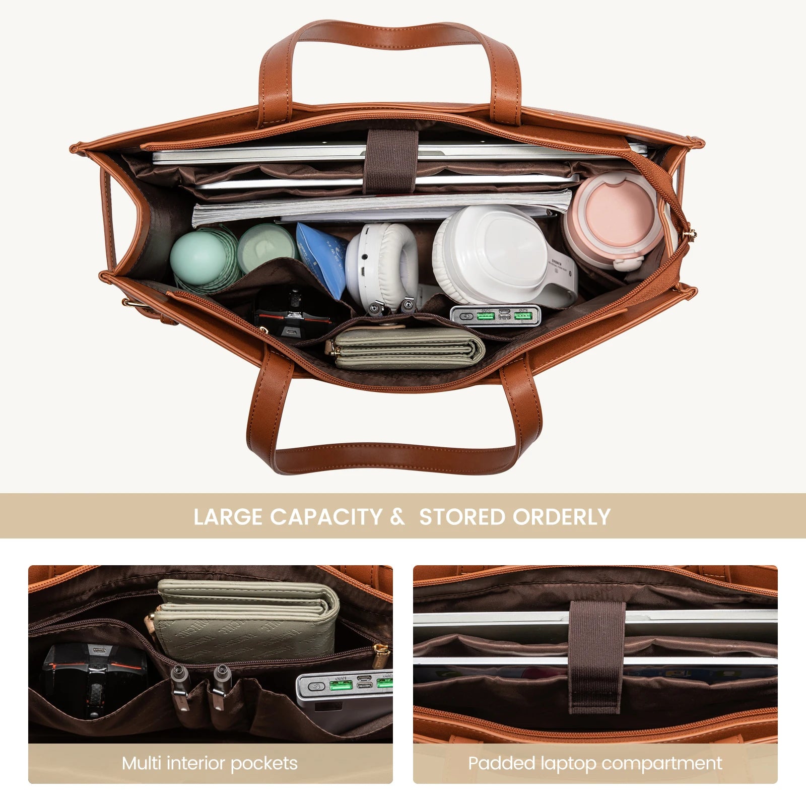 JMT-155850 Professional Leather Laptop Bag for Women, 15.6-Inch Office Tote Briefcase for Work