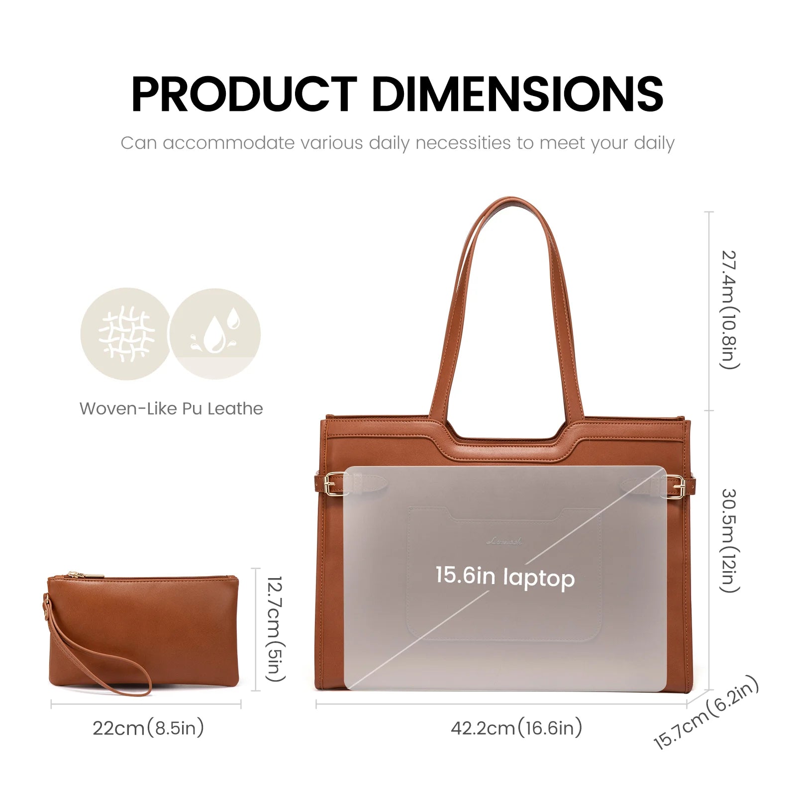 JMT-155850 Professional Leather Laptop Bag for Women, 15.6-Inch Office Tote Briefcase for Work