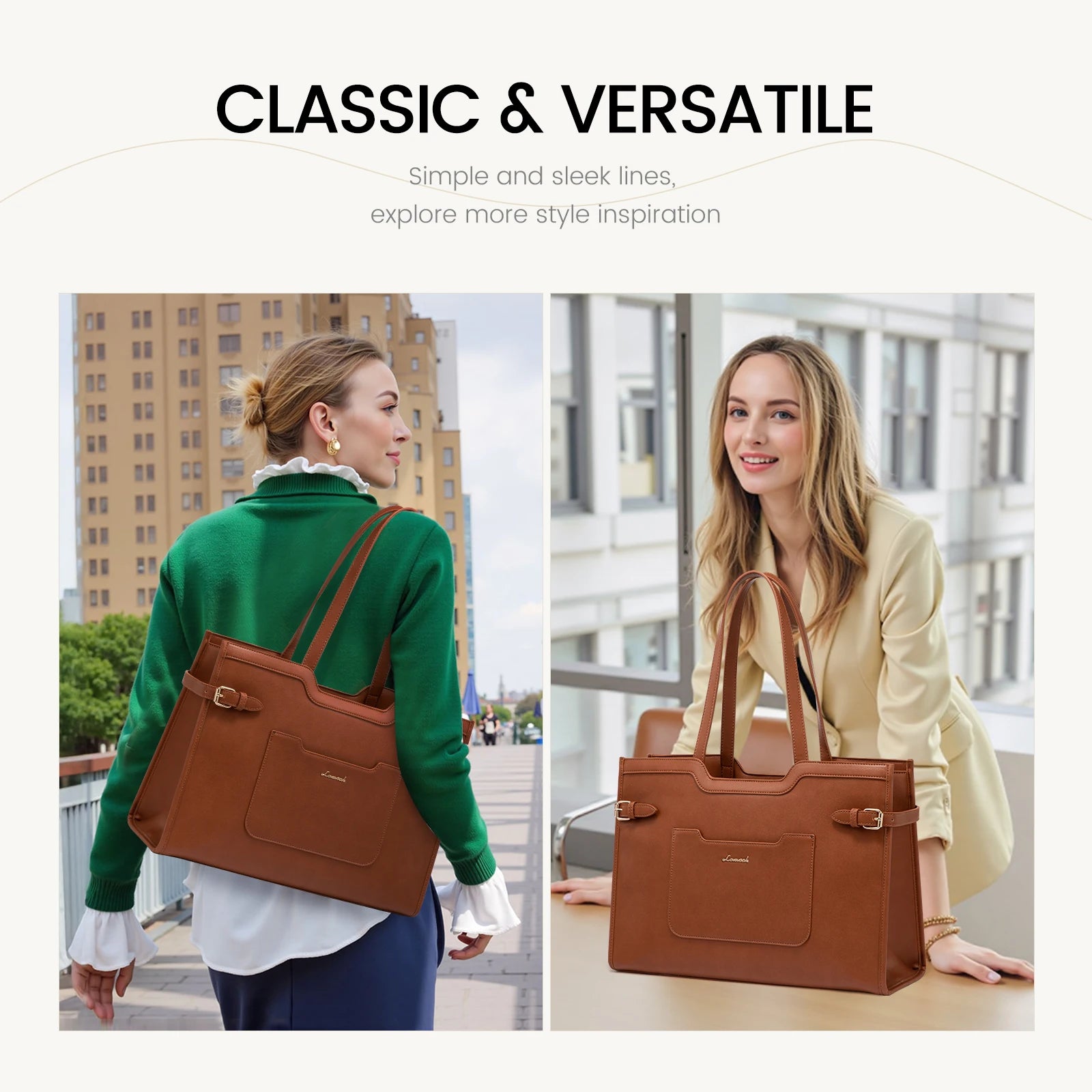 JMT-155850 Professional Leather Laptop Bag for Women, 15.6-Inch Office Tote Briefcase for Work