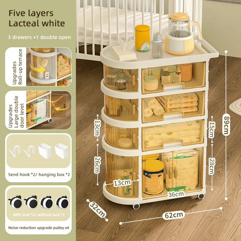 JMT-155978 Removable Plastic Rolling Trolley for Living Room, Bathroom, and Kitchen Storage Cart