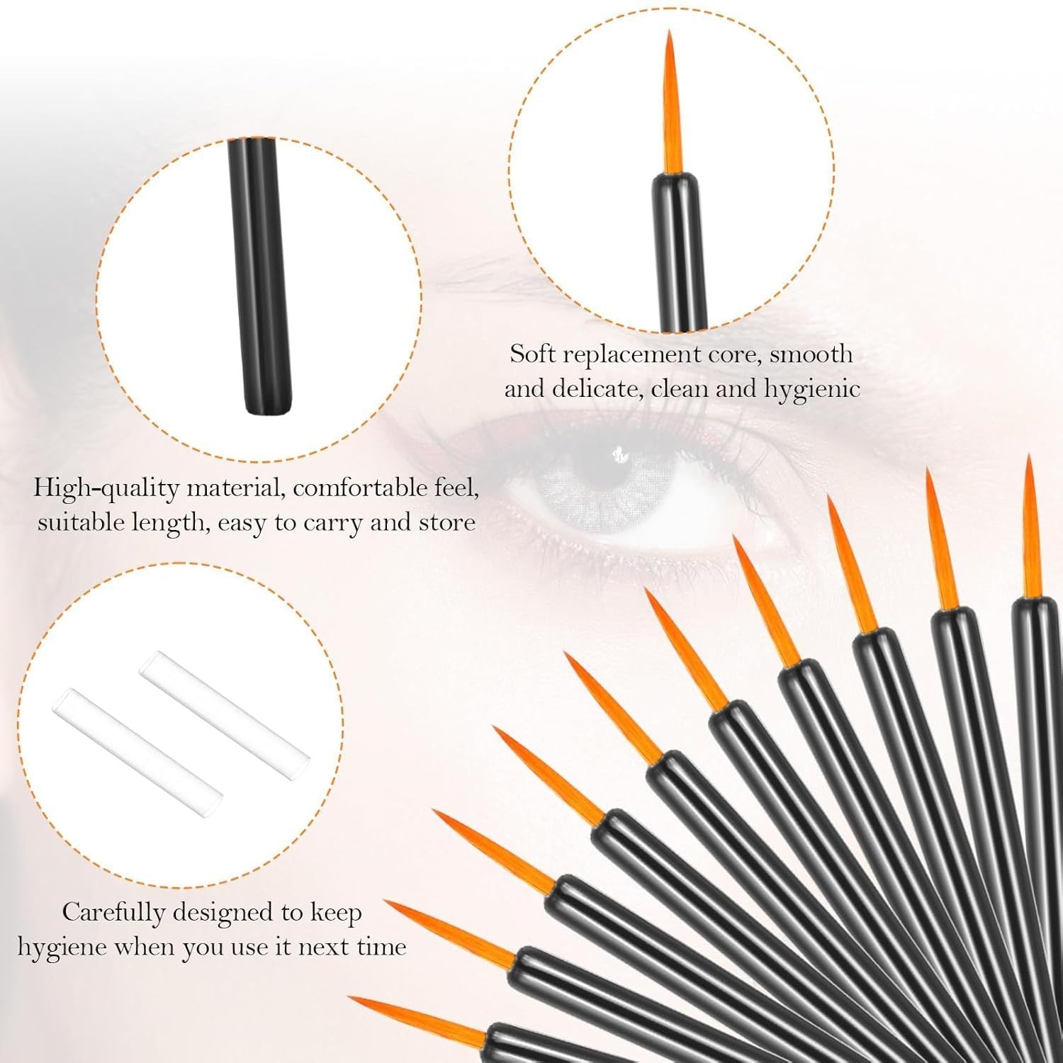 JMT-156298 Ultra-Fine Disposable Eyeliner Brushes - 100-Pack Black Applicators for Precise Make-Up Application