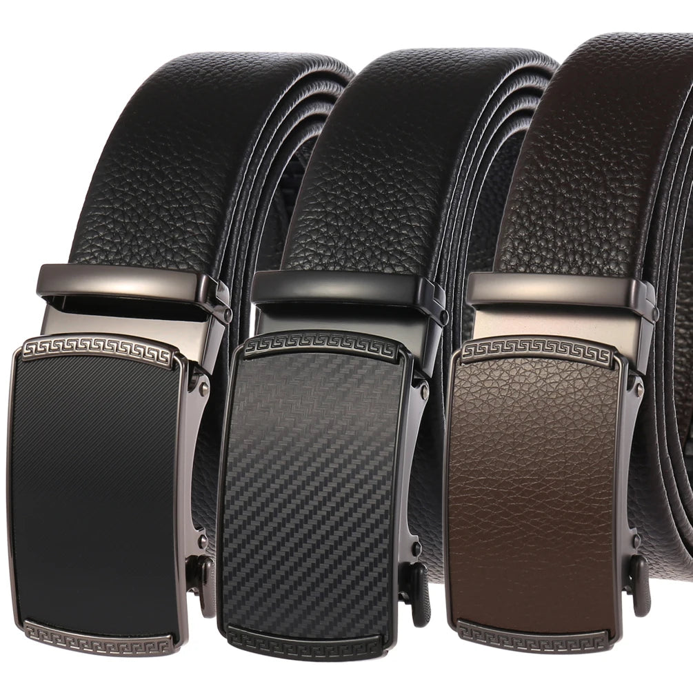 JMT-156938 Men's Automatic Buckle Belt in First Layer Leather, Model LY36-0191-5