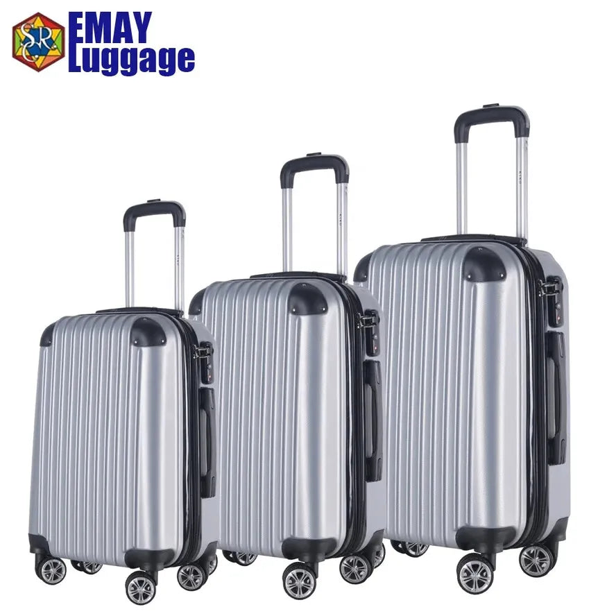 JMT-157898 Custom Design ABS+PC Zipper Travel Suitcase with Glass Fiber Nylon Wheels and Aluminium Trolley System