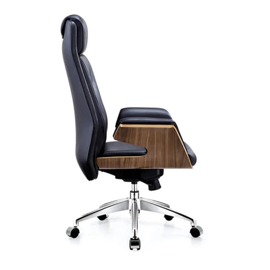 JMT-158090 Ergonomic Leather Executive Office Chair with Wooden Frame and Swivel Function