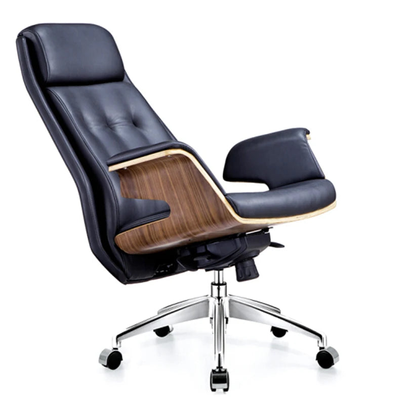 JMT-158090 Ergonomic Leather Executive Office Chair with Wooden Frame and Swivel Function