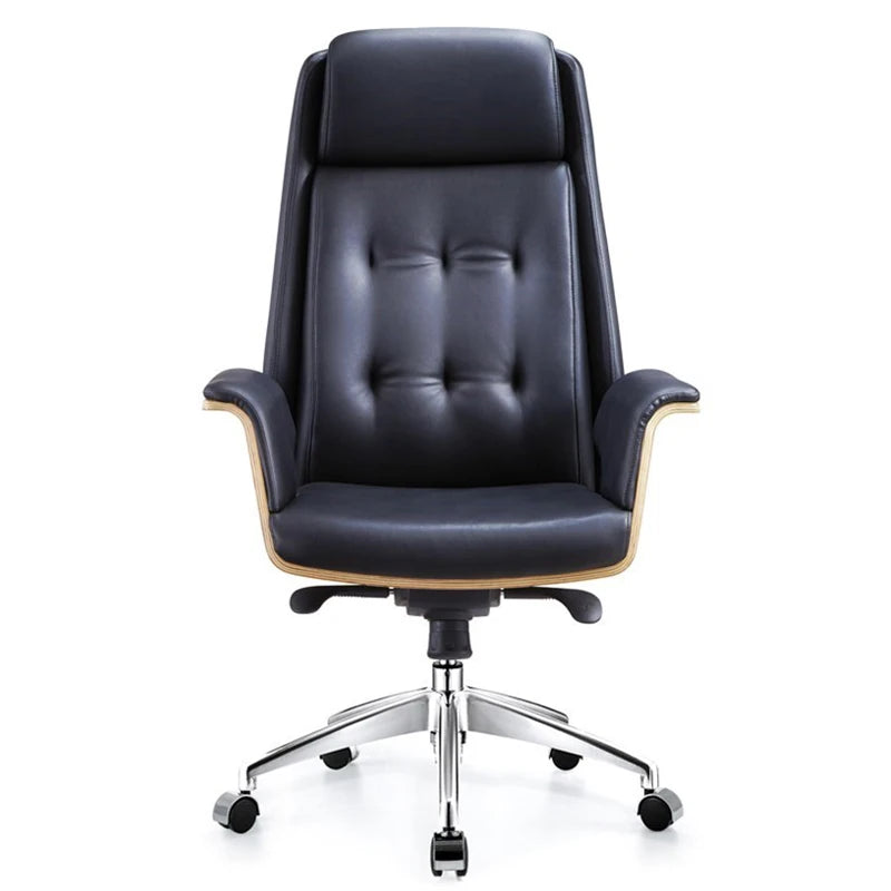 JMT-158090 Ergonomic Leather Executive Office Chair with Wooden Frame and Swivel Function