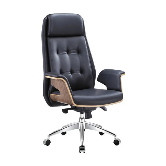 JMT-158090 Ergonomic Leather Executive Office Chair with Wooden Frame and Swivel Function