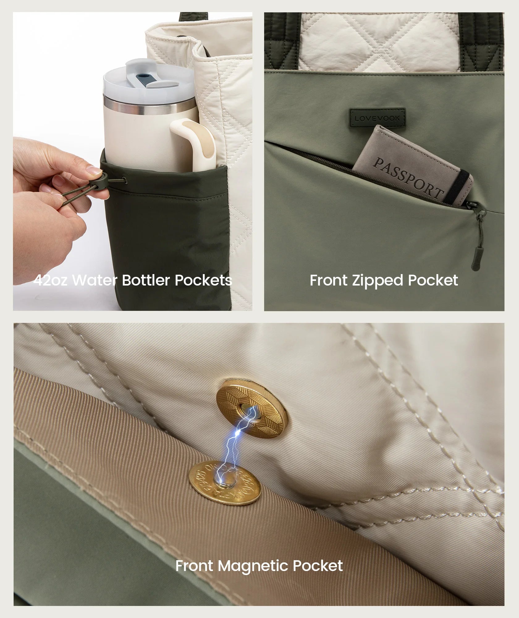 JMT-158154 Lightweight 15.6 in Quilted Laptop Tote Bag - Foldable Work Organizer and Travel Shoulder Bag for Women
