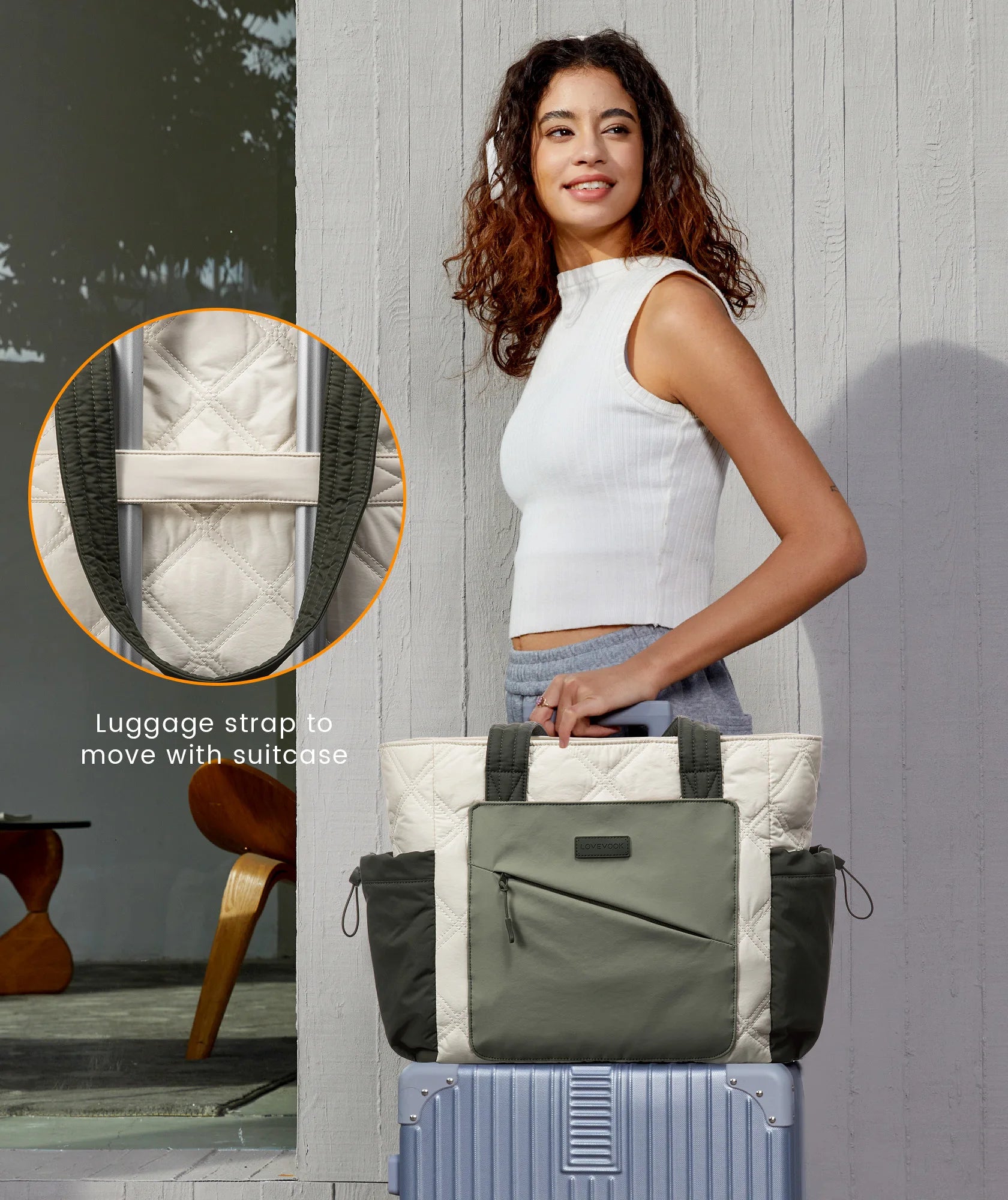 JMT-158154 Lightweight 15.6 in Quilted Laptop Tote Bag - Foldable Work Organizer and Travel Shoulder Bag for Women