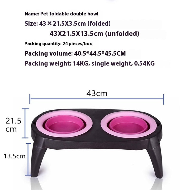 JMT-158346 Folding Double Dog Bowl Feeder - Blue & Pink TPR and PP Pet Tableware