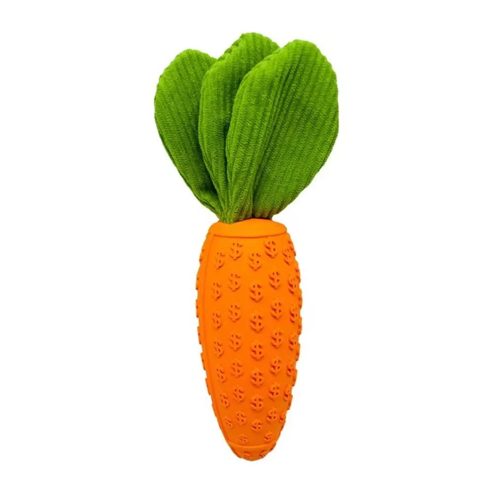 JMT-158474 Durable Rubber and Plush Carrot Dog Chew Toy with Squeaker for Boredom Chewers