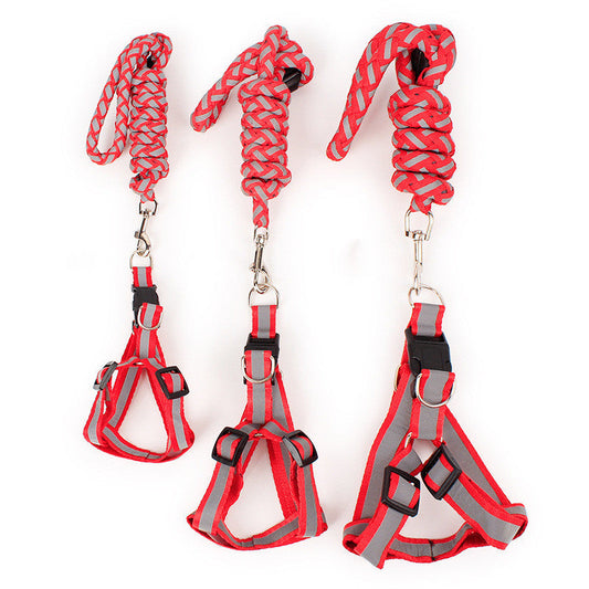 JMT-158666 Reflective Nylon Braided Traction Rope and Adjustable Chest Strap for Dogs