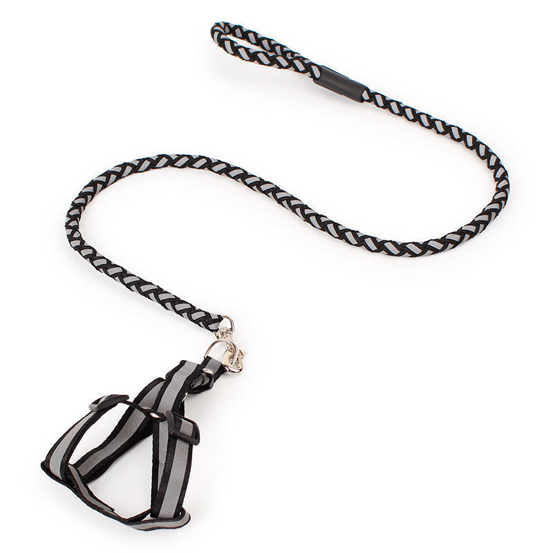 JMT-158666 Reflective Nylon Braided Traction Rope and Adjustable Chest Strap for Dogs