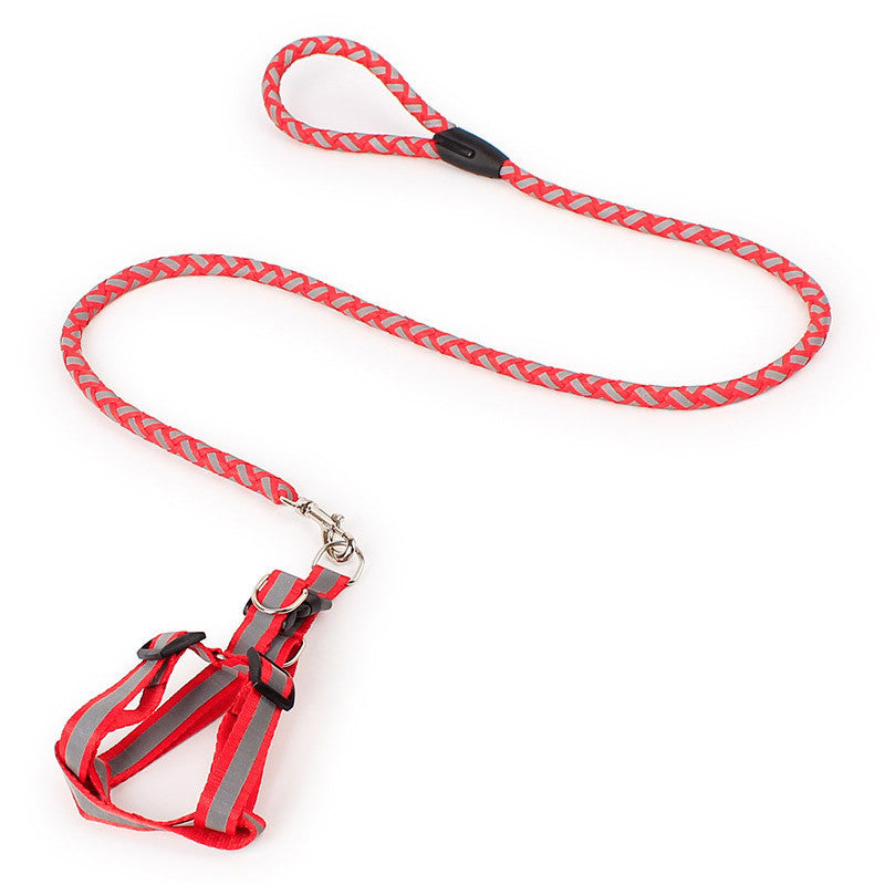 JMT-158666 Reflective Nylon Braided Traction Rope and Adjustable Chest Strap for Dogs