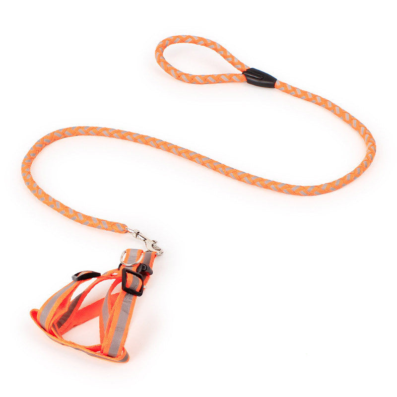 JMT-158666 Reflective Nylon Braided Traction Rope and Adjustable Chest Strap for Dogs