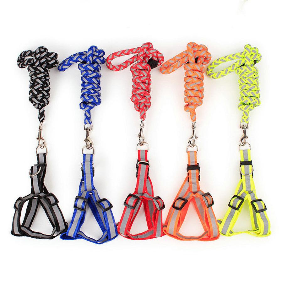 JMT-158666 Reflective Nylon Braided Traction Rope and Adjustable Chest Strap for Dogs
