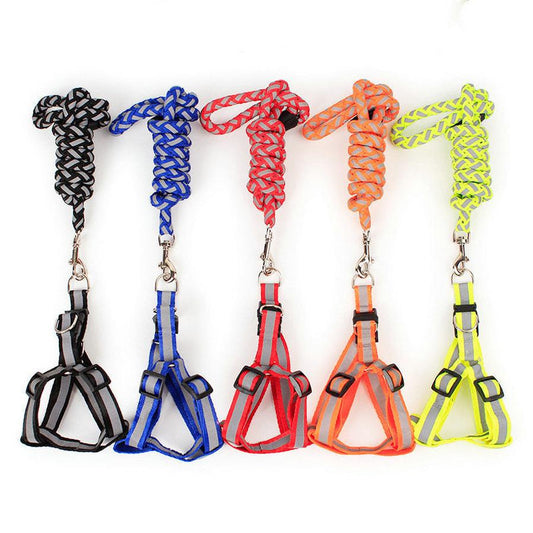 JMT-158666 Reflective Nylon Braided Traction Rope and Adjustable Chest Strap for Dogs
