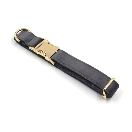 JMT-158986 Dark Grey Velvet Pet Collar with Metal Buckle for Dogs - Multiple Sizes Available