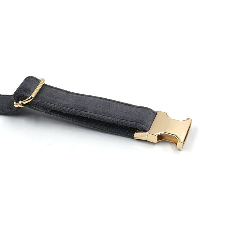 JMT-158986 Dark Grey Velvet Pet Collar with Metal Buckle for Dogs - Multiple Sizes Available