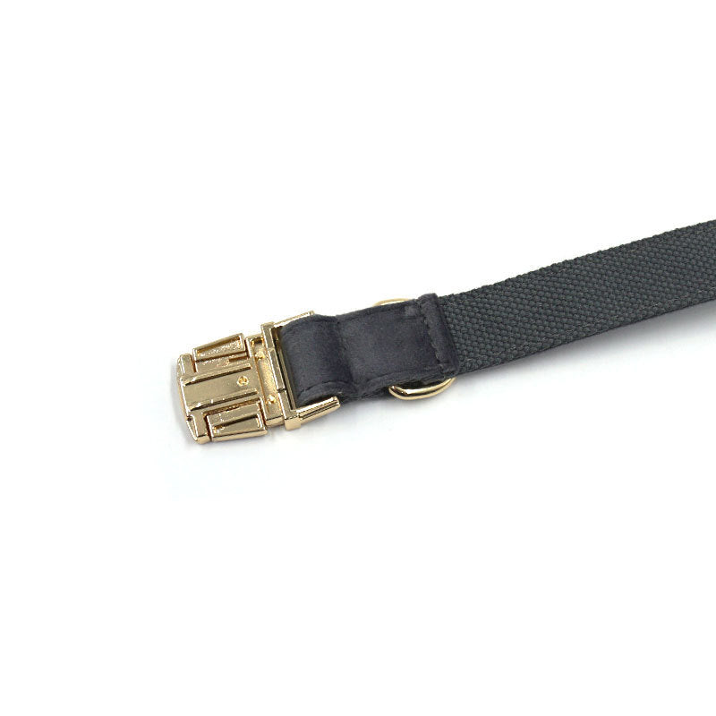 JMT-158986 Dark Grey Velvet Pet Collar with Metal Buckle for Dogs - Multiple Sizes Available