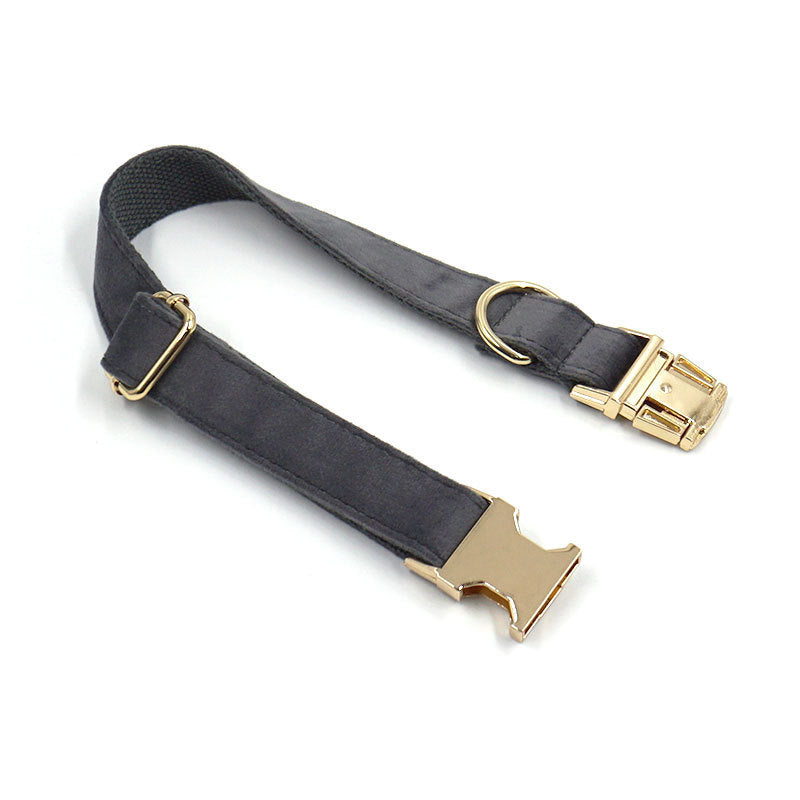 JMT-158986 Dark Grey Velvet Pet Collar with Metal Buckle for Dogs - Multiple Sizes Available