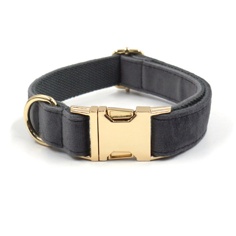JMT-158986 Dark Grey Velvet Pet Collar with Metal Buckle for Dogs - Multiple Sizes Available