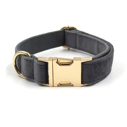 JMT-158986 Dark Grey Velvet Pet Collar with Metal Buckle for Dogs - Multiple Sizes Available