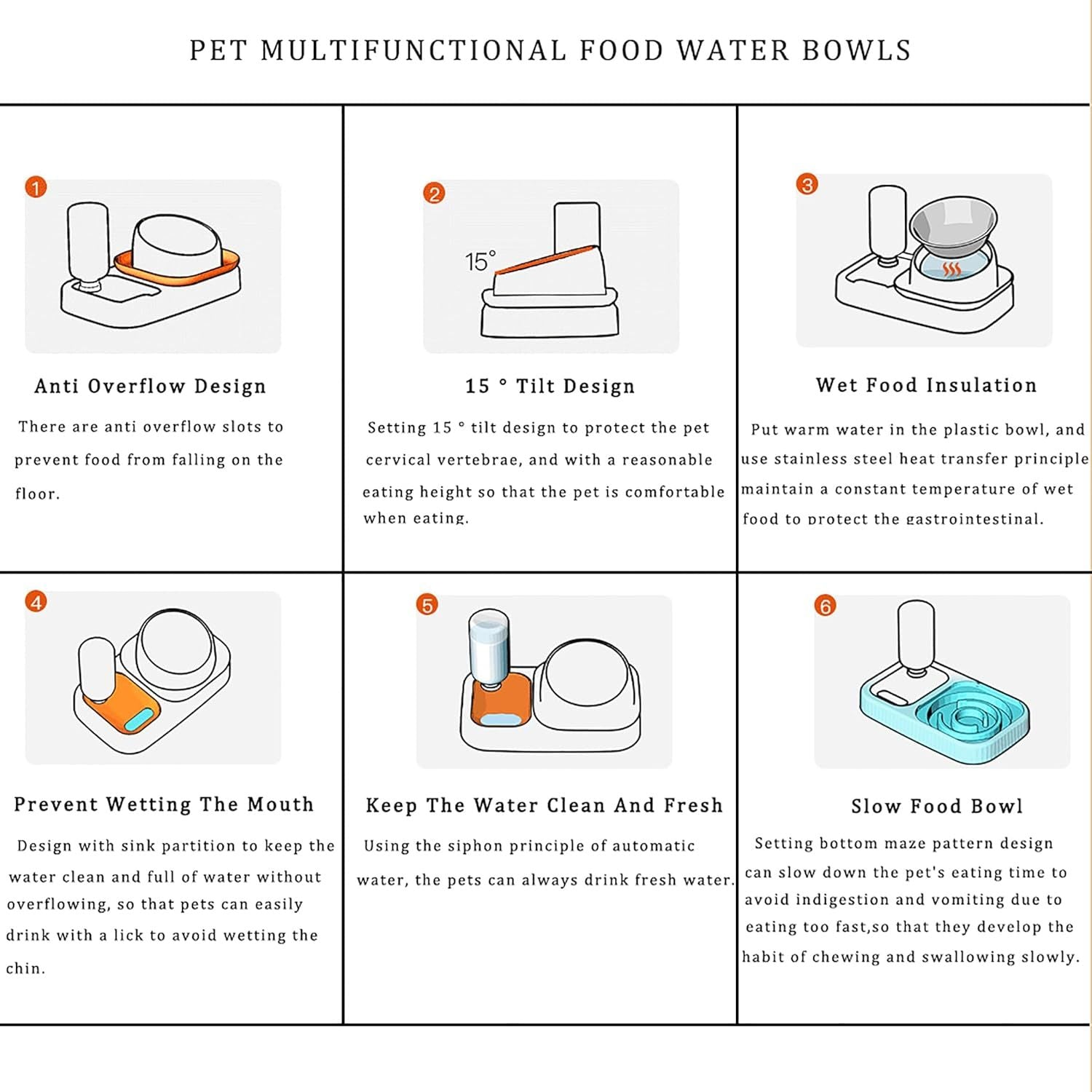 JMT-159306 Elevated Cat and Dog Food and Water Bowl Set with Stainless Steel Slow Feeder and Automatic Gravity Water Dispenser
